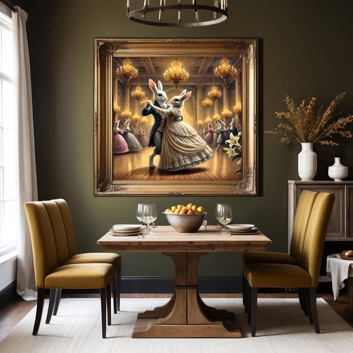 Victorian Bunny Ballroom Dance Art: Whimsical Easter Print (Digital Download)