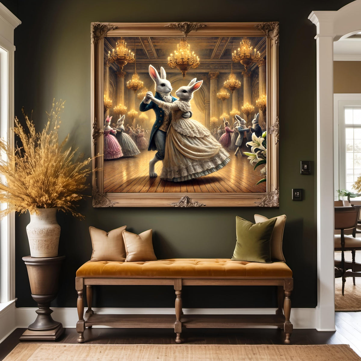 Victorian Bunny Ballroom Dance Art: Whimsical Easter Print (Digital Download)