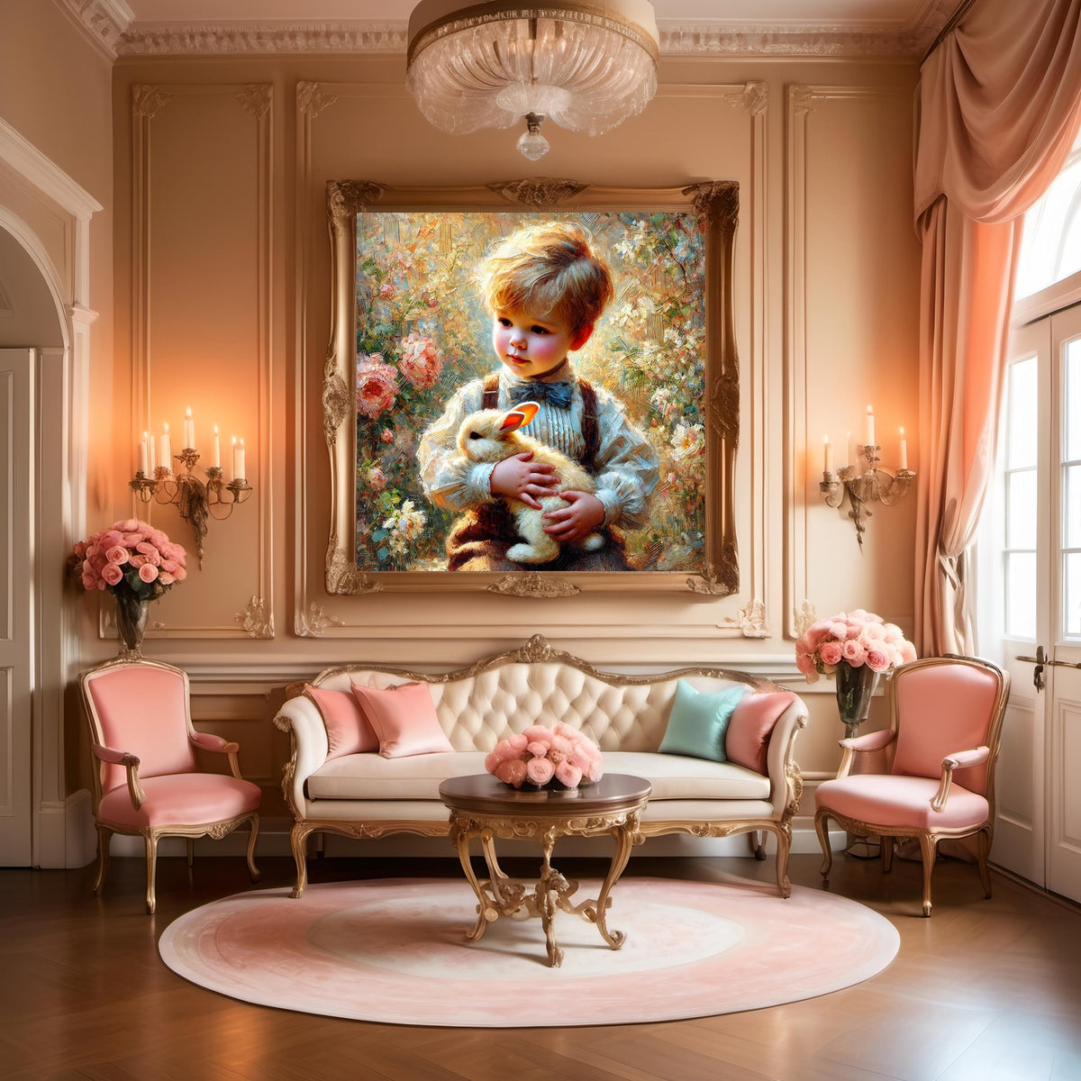 Vintage Easter Boy and Bunny Print: Antique Spring Pastoral Decor (Digital Download)