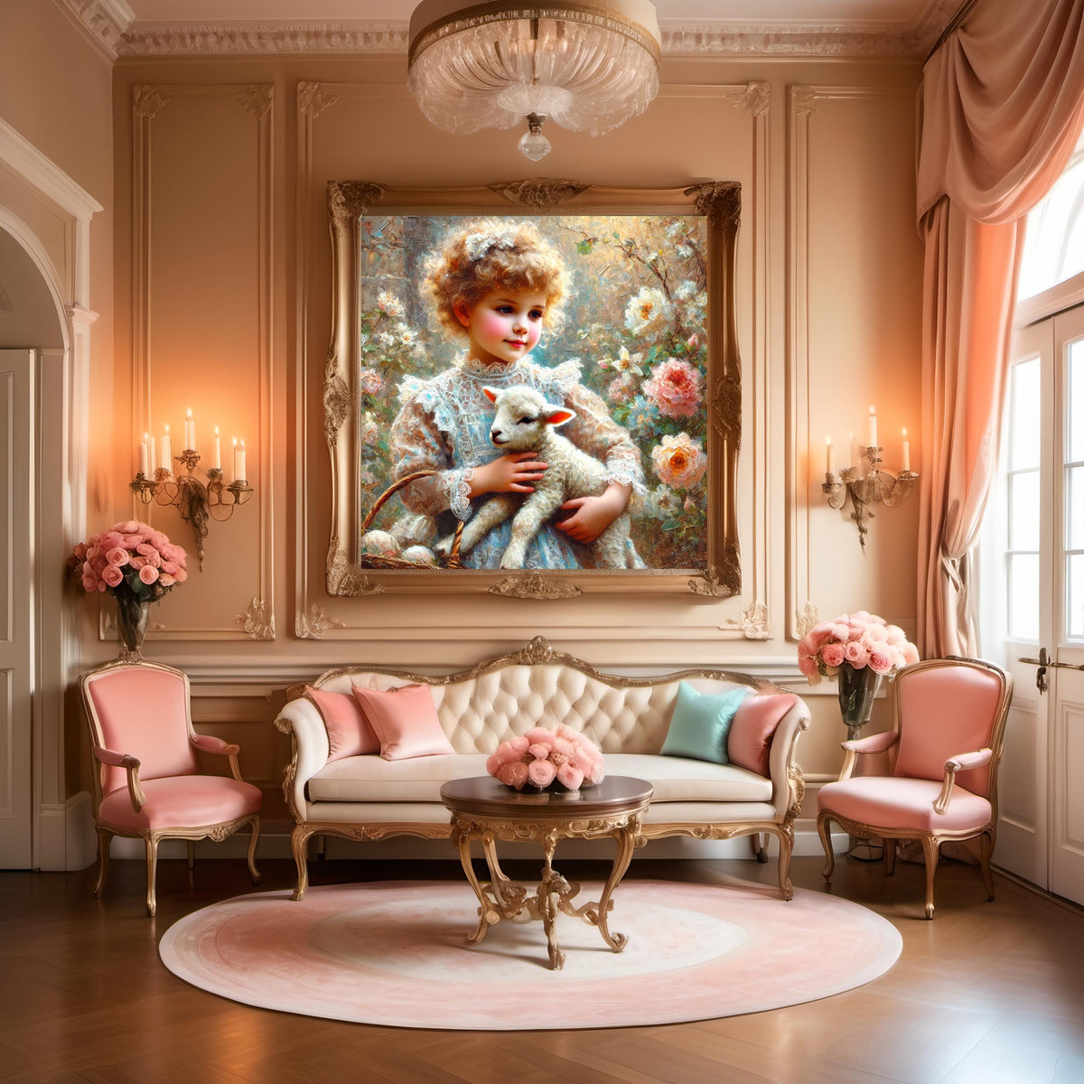 Vintage Easter Girl and Lamb Art Print: Antique Spring Pastoral Decor (Digital Download)