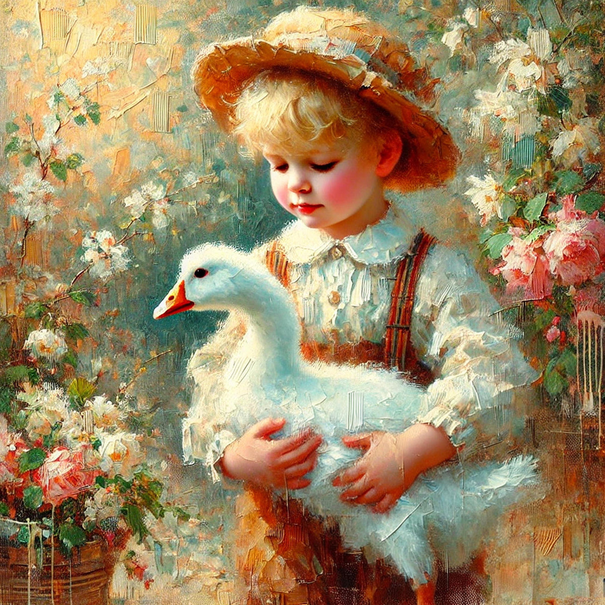 Vintage Easter Boy and Goose Print: Antique Spring Pastoral Decor (Digital Download)