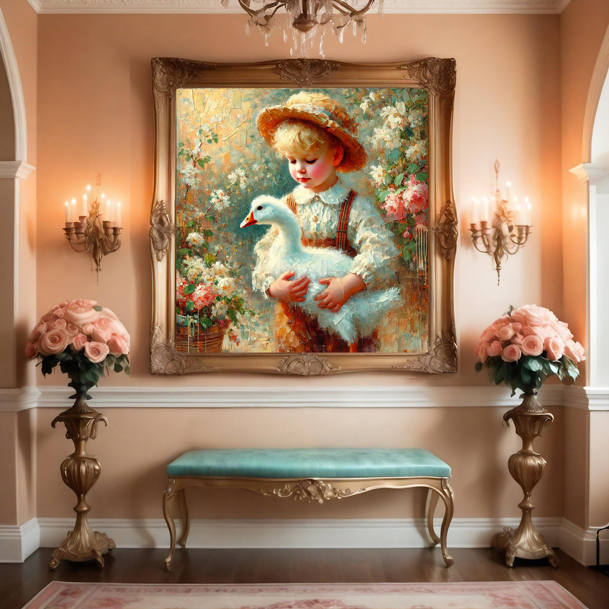 Vintage Easter Boy and Goose Print: Antique Spring Pastoral Decor (Digital Download)