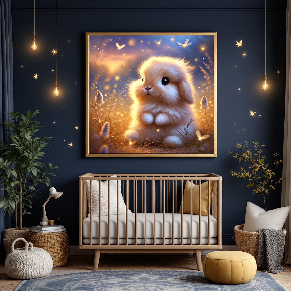 Bunny and Fireflies Art Print: Magical Nursery Decor (Digital Download)