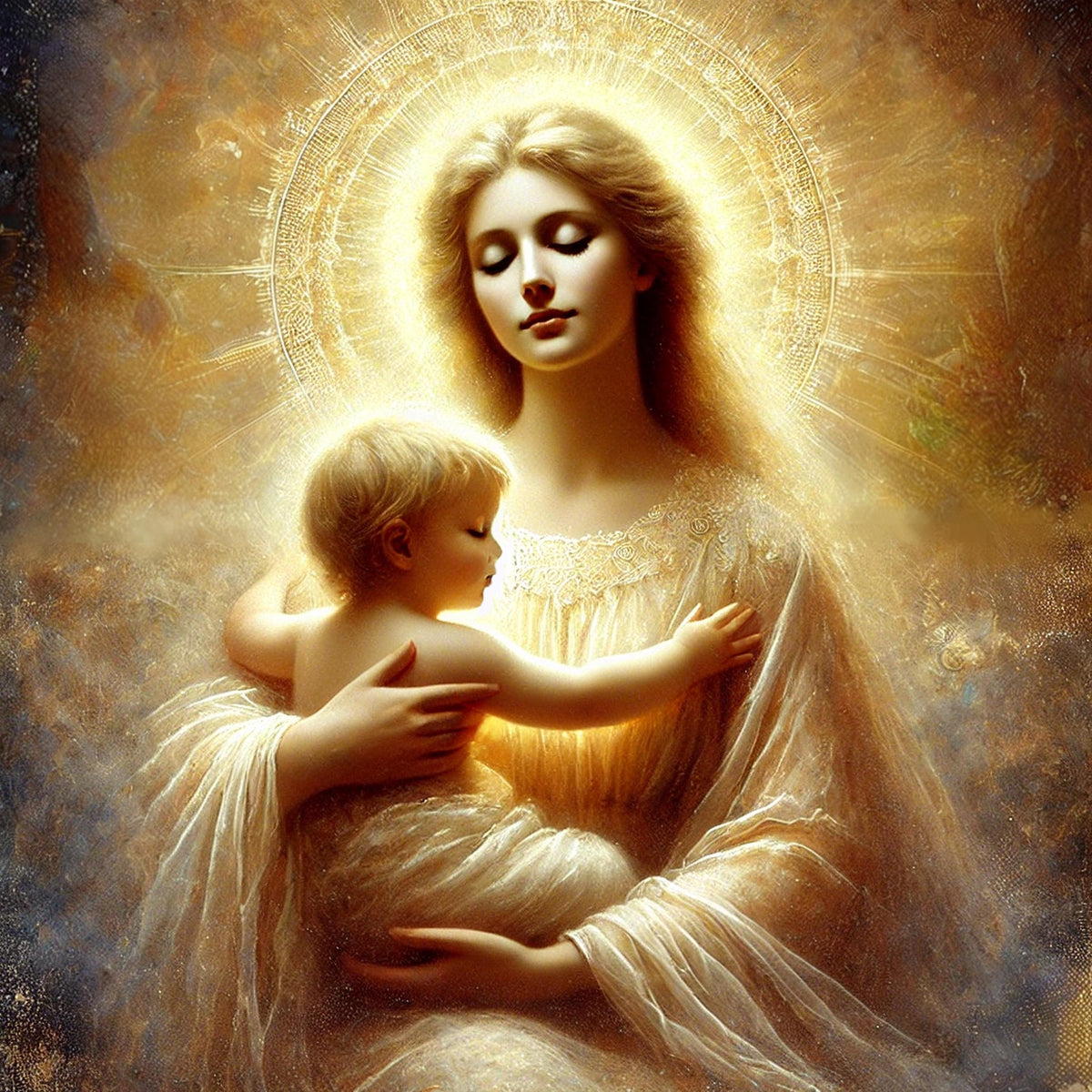 Mother and Child Art Print: Ethereal Celestial Portrait (Digital Download)
