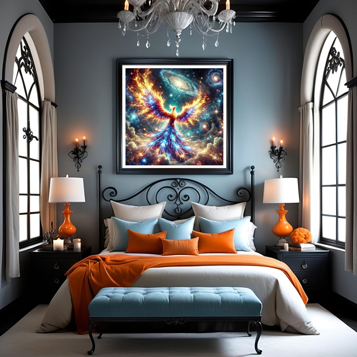 Celestial Phoenix Rising Print: Galactic Firebird Fantasy Art (Digital Download)