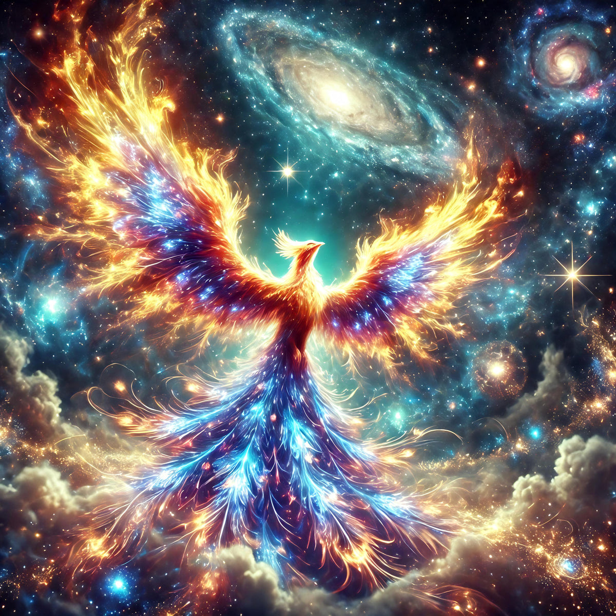 Celestial Phoenix Rising Print: Galactic Firebird Fantasy Art (Digital Download)