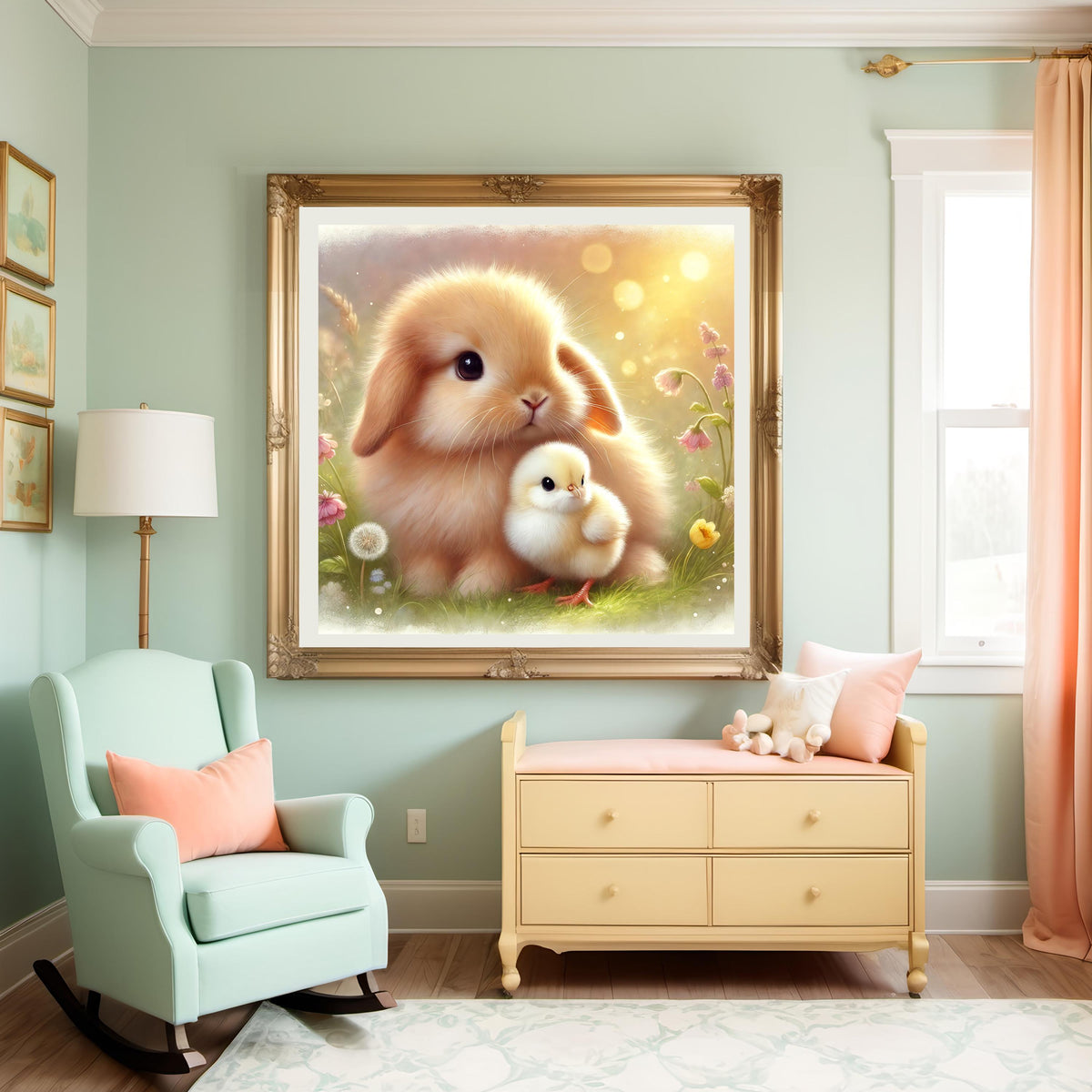 Baby Bunny and Chick Nursery Art: Pastel Animal Decor (Digital Download)