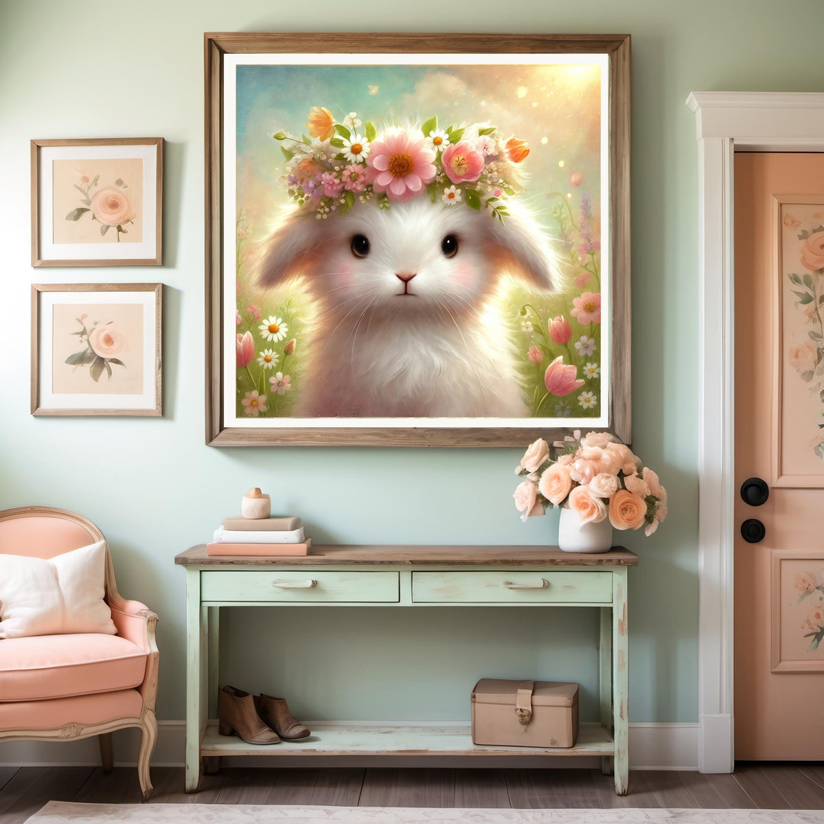Floral Crown Bunny Print: Spring Nursery Wall Art (Digital Download)