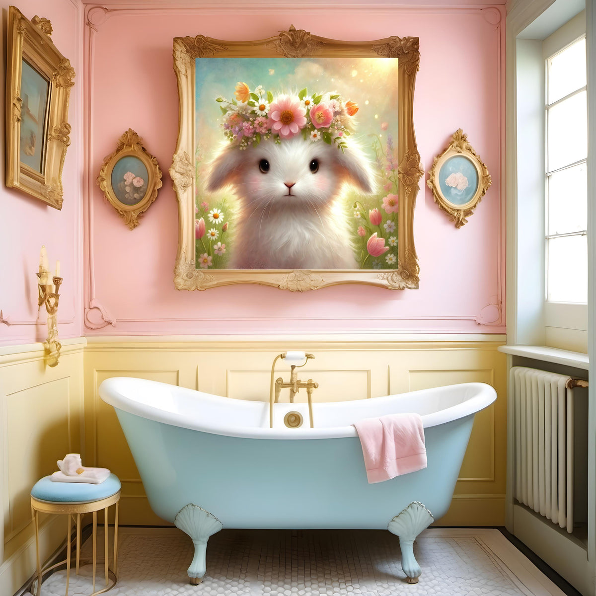 Floral Crown Bunny Print: Spring Nursery Wall Art (Digital Download)