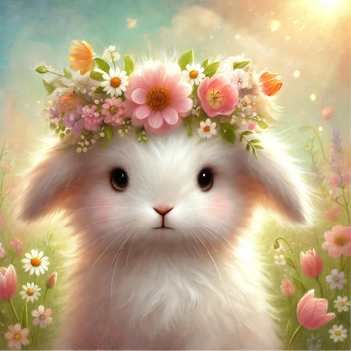 Floral Crown Bunny Print: Spring Nursery Wall Art (Digital Download)