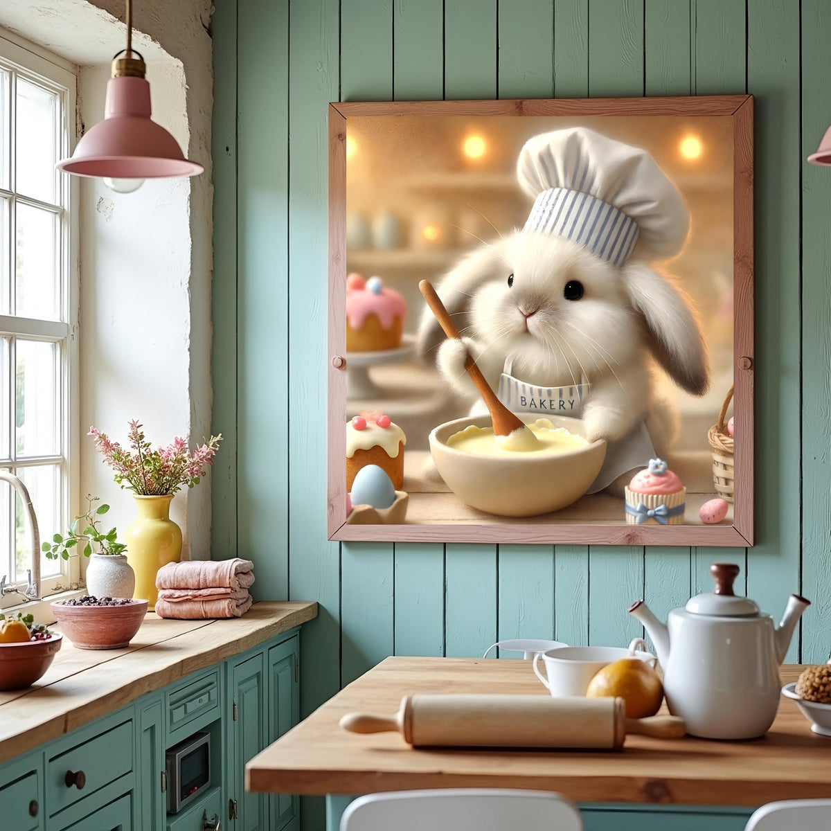 Bunny Baker Art Print: Easter Kitchen Decor (Digital Art Download)