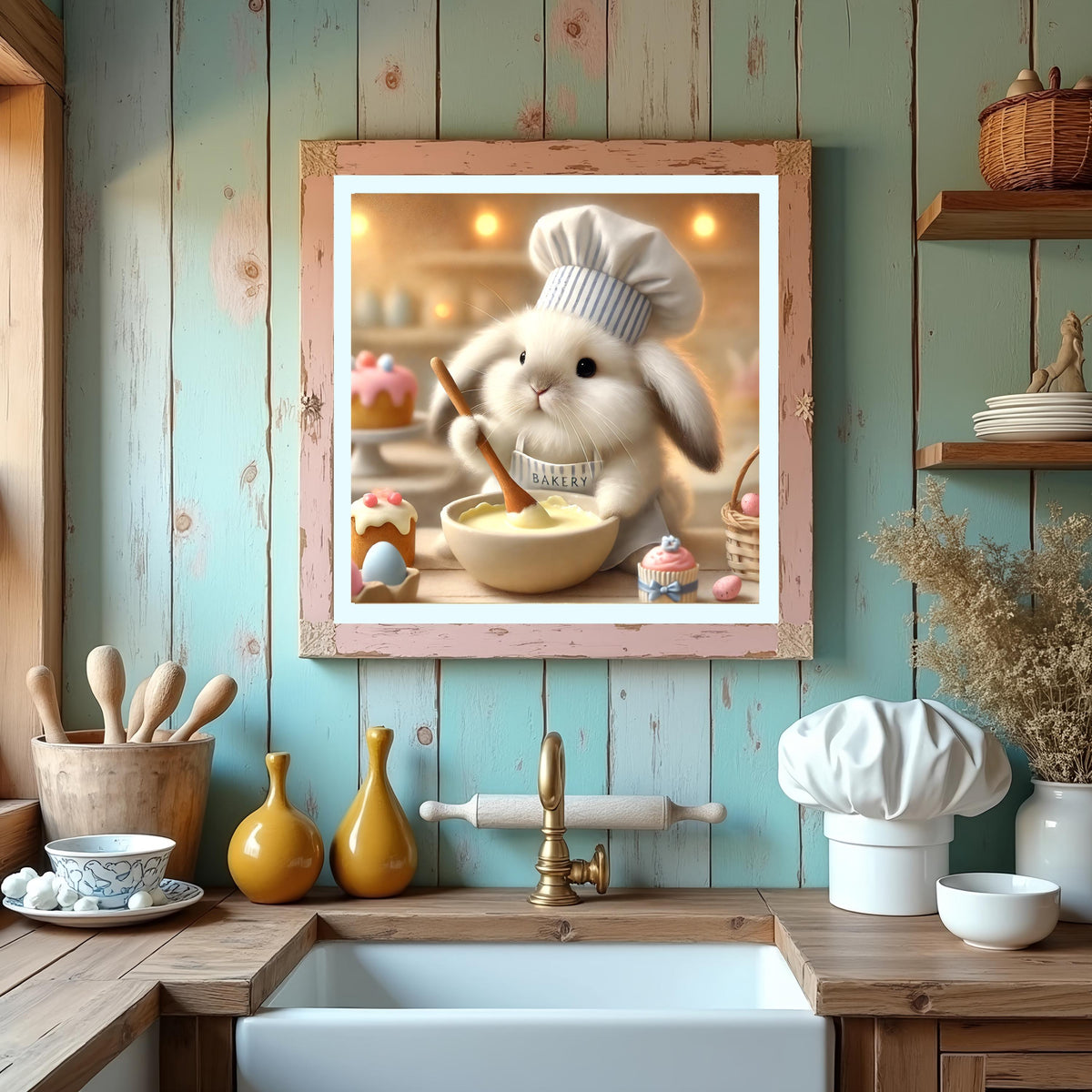 Bunny Baker Art Print: Easter Kitchen Decor (Digital Art Download)