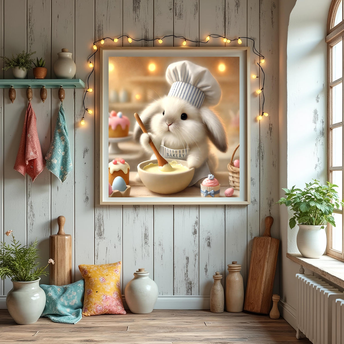 Bunny Baker Art Print: Easter Kitchen Decor (Digital Art Download)