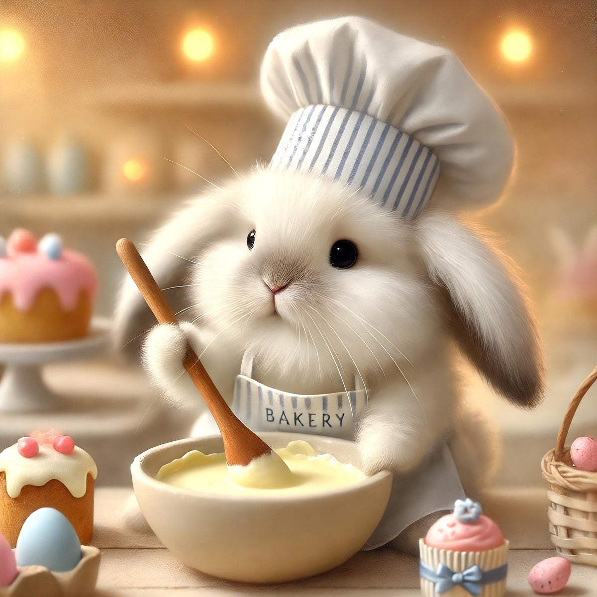 Bunny Baker Art Print: Easter Kitchen Decor (Digital Art Download)