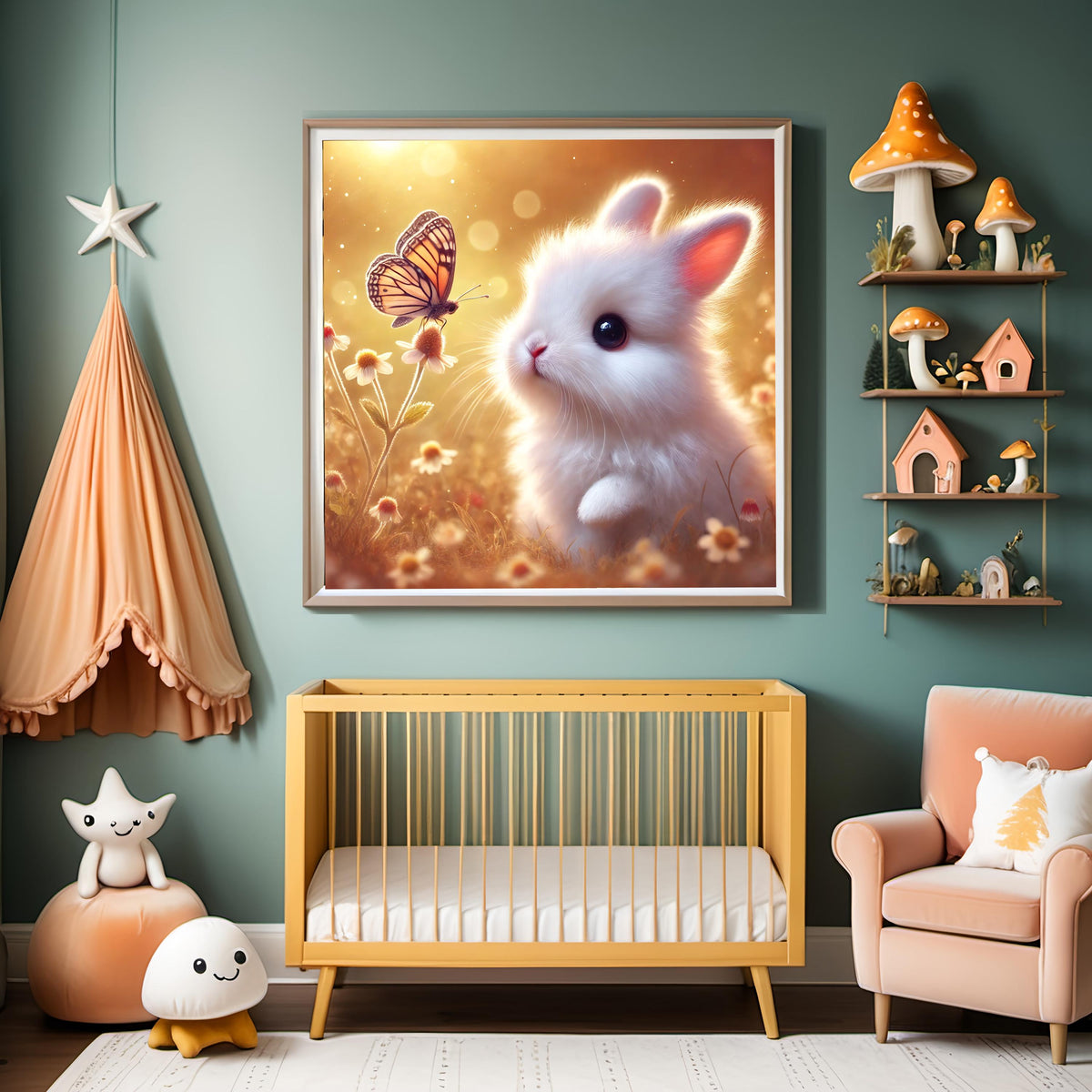 Bunny and Butterfly Print: Whimsical Nursery Wall Art (Digital Download)