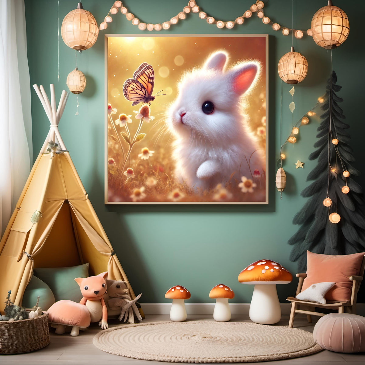 Bunny and Butterfly Print: Whimsical Nursery Wall Art (Digital Download)