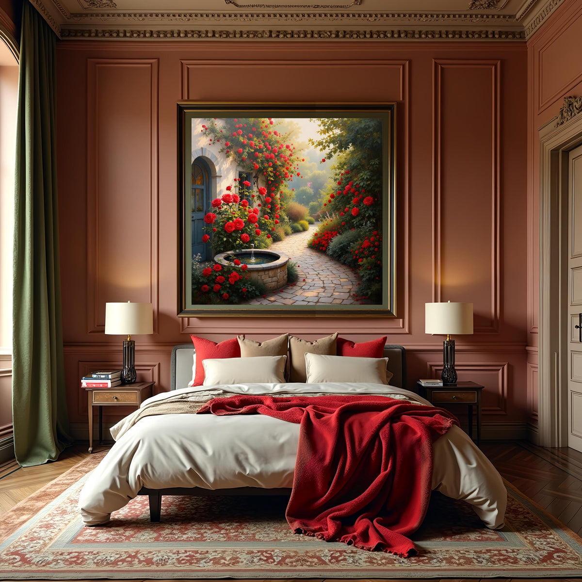 Rose Garden Courtyard Print: Vintage Cottagecore Wall Art (Digital Download)