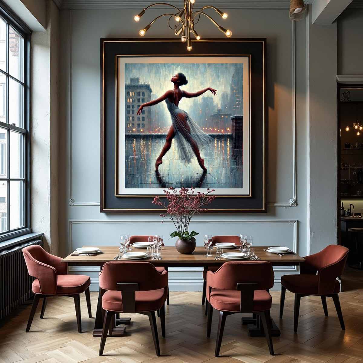 Ballerina in Rain Art Print: Impressionist City Rooftop Dance (Digital Download)