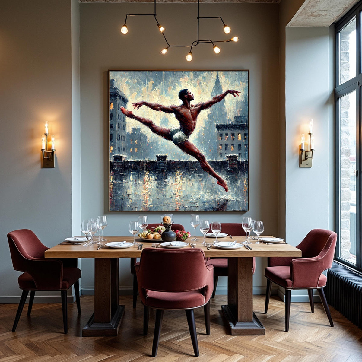 Male Dancer Art Print: Rooftop Leap in Rain (Digital Download)