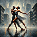 Dancing Couple in Rain Art Print: Rooftop Ballet, Impressionist Style (Digital Download)