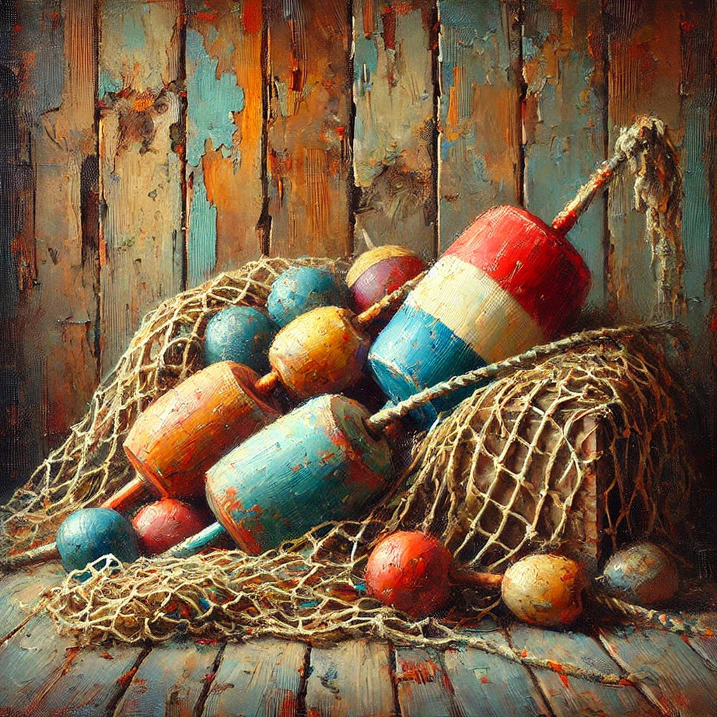 Coastal Buoys Still Life Art Print: Nautical Fishing Net (Digital Download)