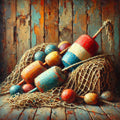 Coastal Buoys Still Life Art Print: Nautical Fishing Net (Digital Download)
