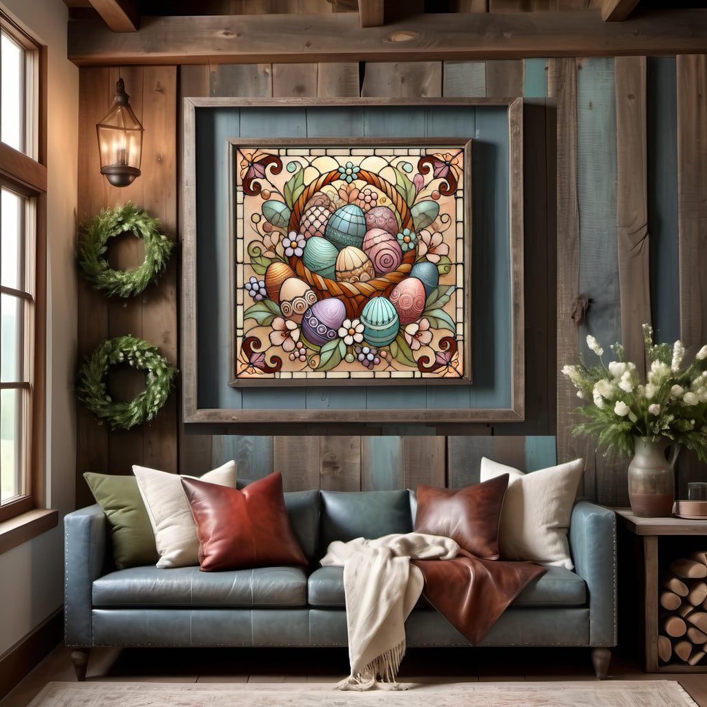 Art Nouveau Easter Egg Basket: Stained Glass Spring Print (Digital Download)