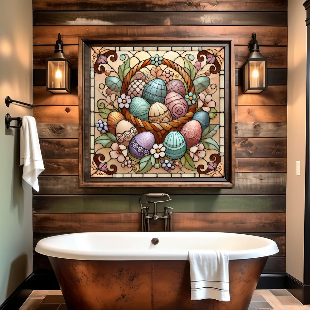 Art Nouveau Easter Egg Basket: Stained Glass Spring Print (Digital Download)