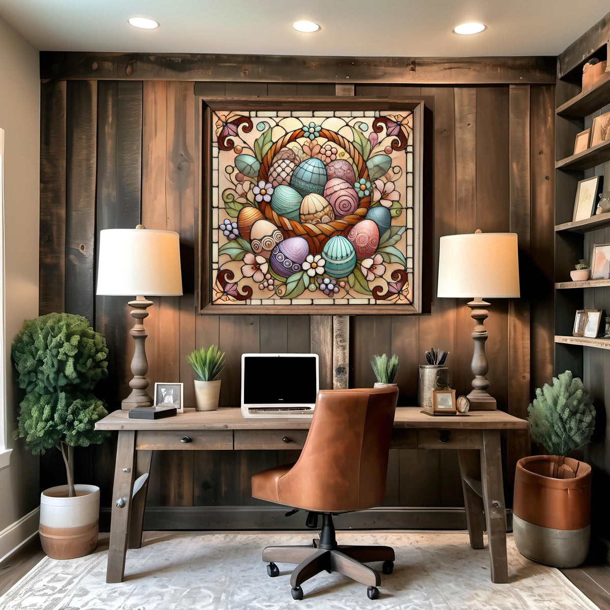 Art Nouveau Easter Egg Basket: Stained Glass Spring Print (Digital Download)