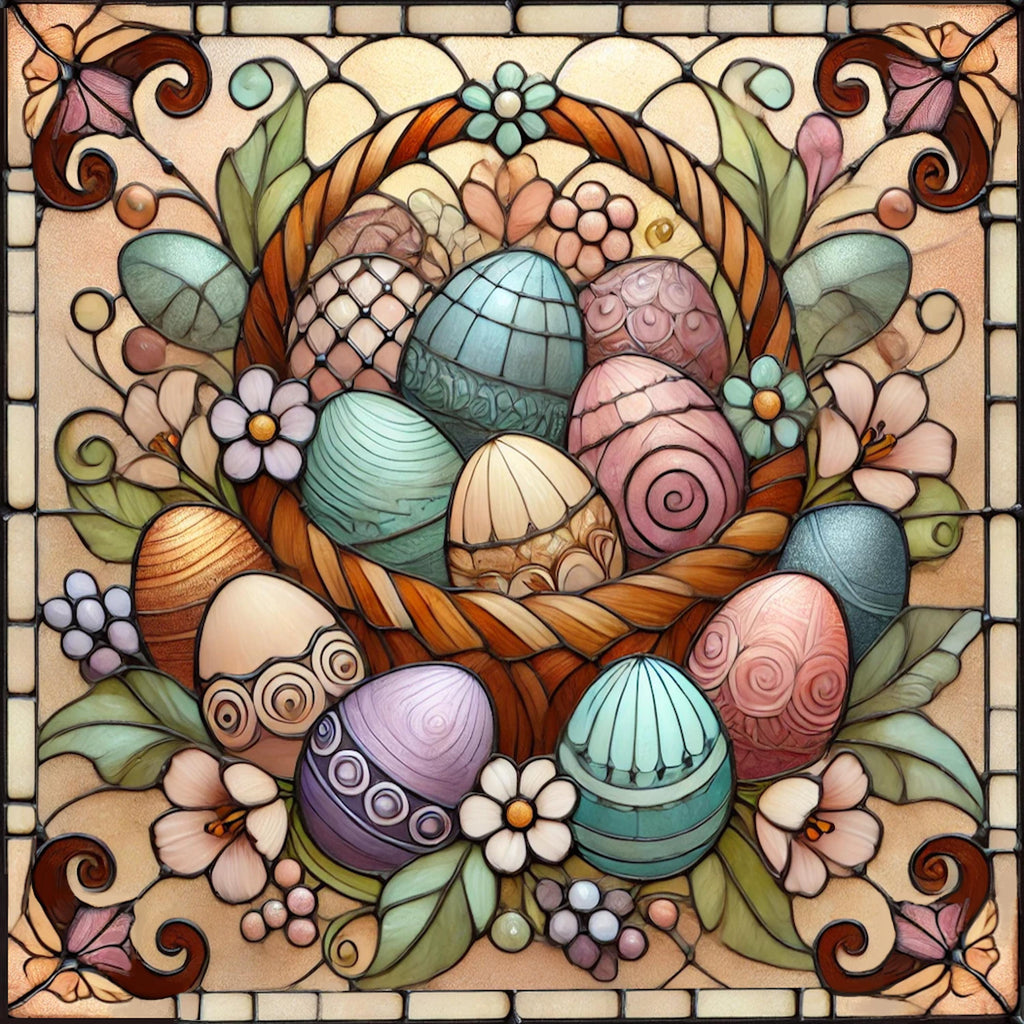 Art Nouveau Easter Egg Basket: Stained Glass Spring Print (Digital Download)