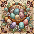 Art Nouveau Easter Egg Basket: Stained Glass Spring Print (Digital Download)