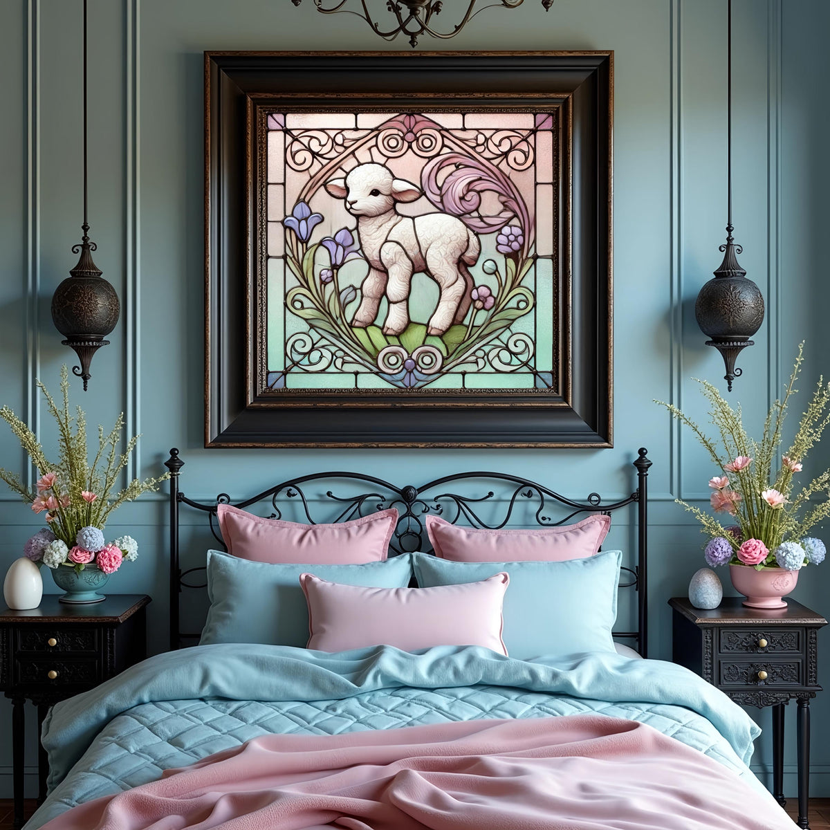 Art Nouveau Lamb Stained Glass Print: Vintage Easter Decor (Digital Download)