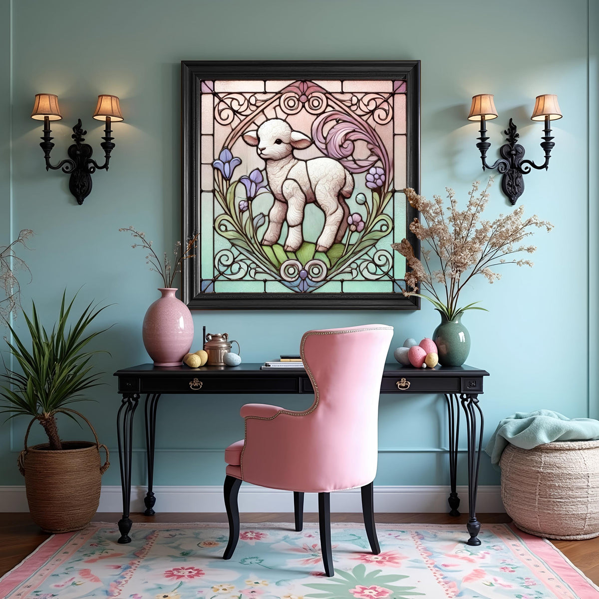 Art Nouveau Lamb Stained Glass Print: Vintage Easter Decor (Digital Download)