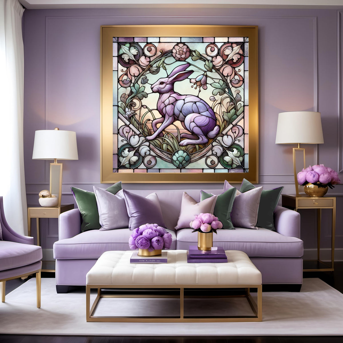 Art Nouveau Easter Rabbit Stained Glass Print: Vintage Pastel Decor (Digital Download)