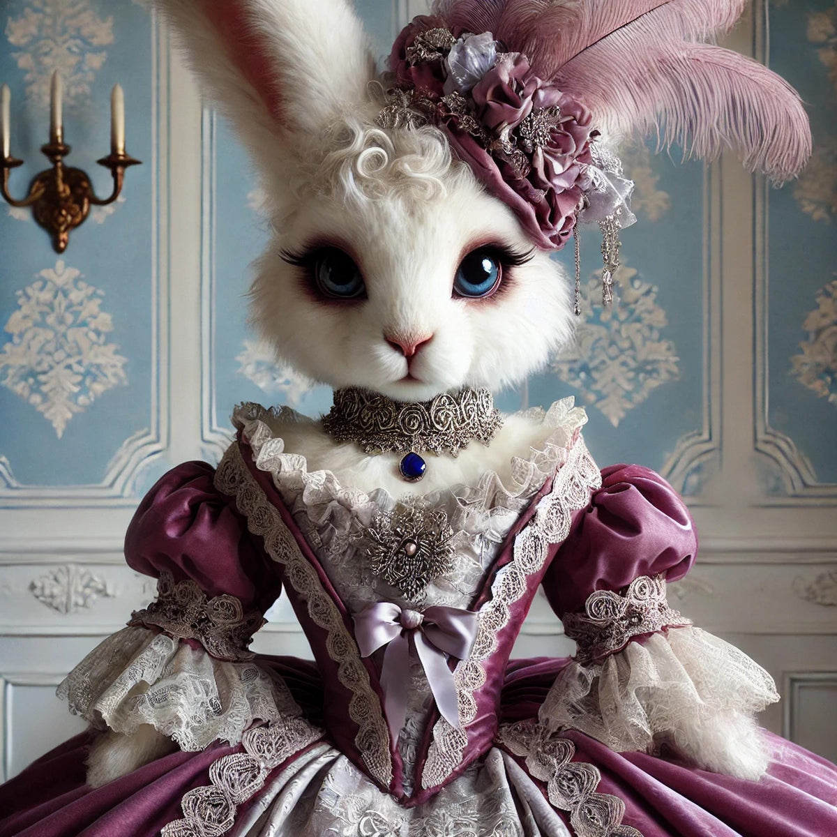 Victorian Bunny Portrait: Whimsical Rabbit in Purple Dress (Digital Download)