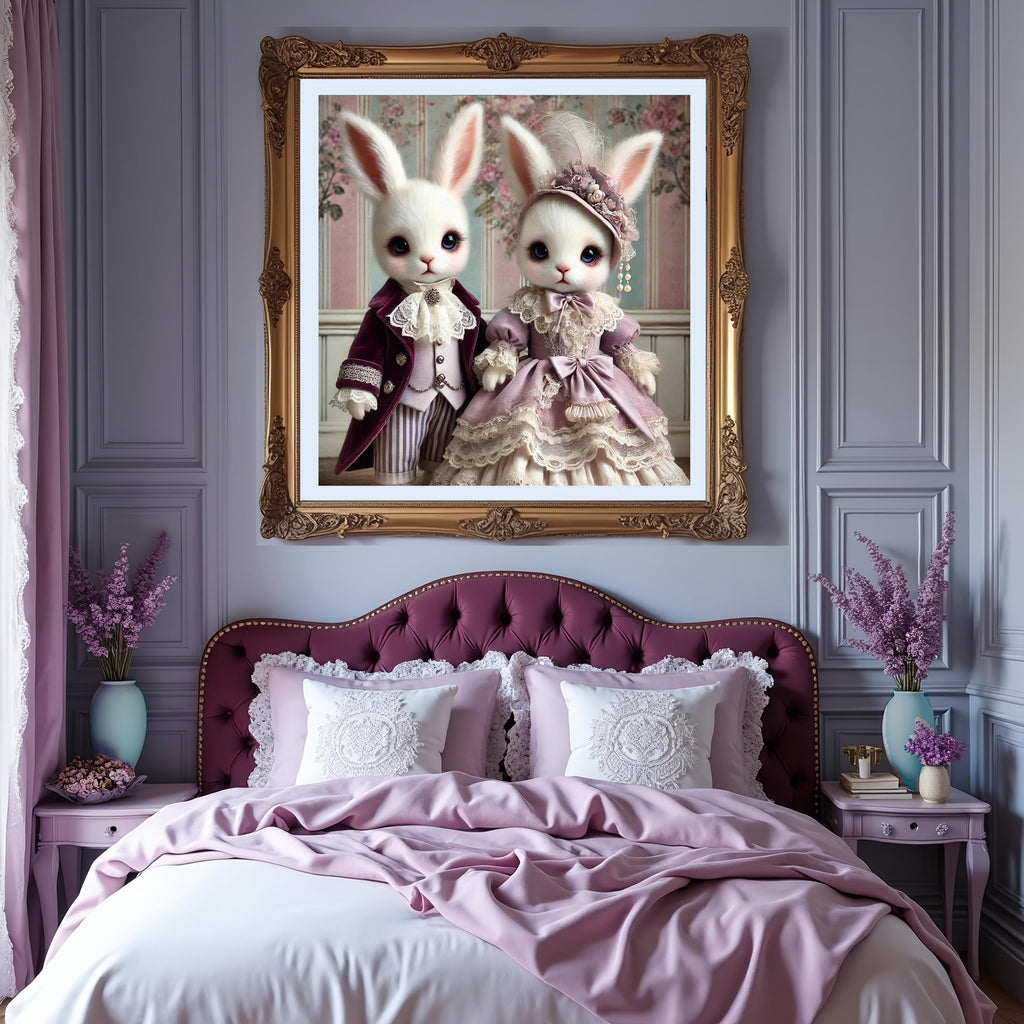 Victorian Rabbit Couple Art Print: Whimsical Nursery Decor (Digital Download)