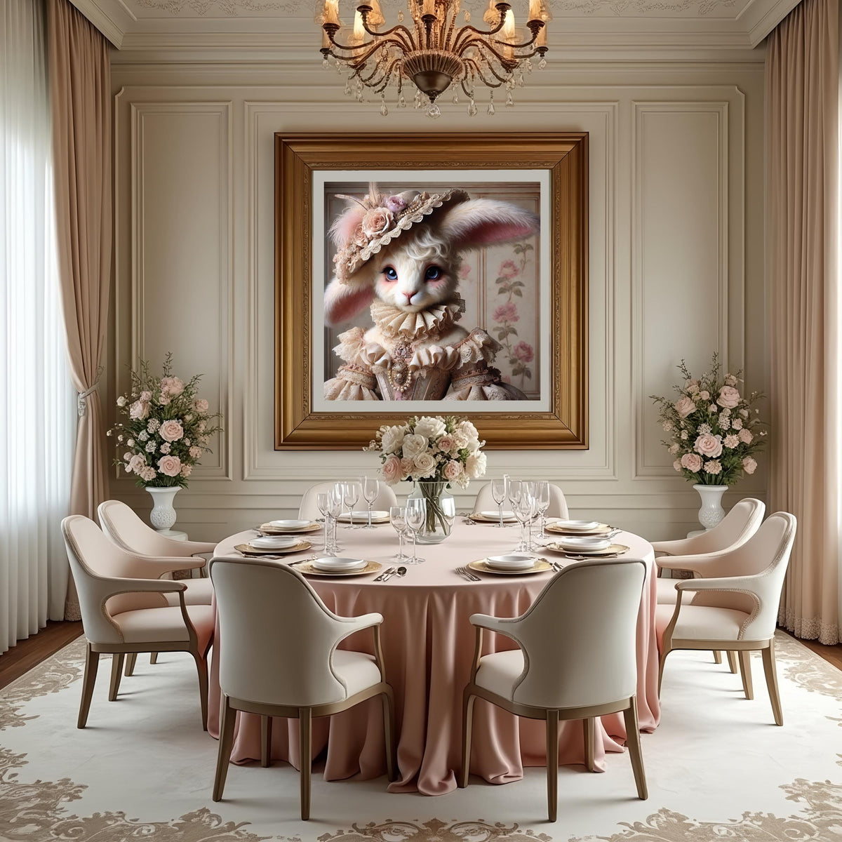 Victorian Rabbit Portrait: Whimsical Bunny in Lace Gown (Digital Download)