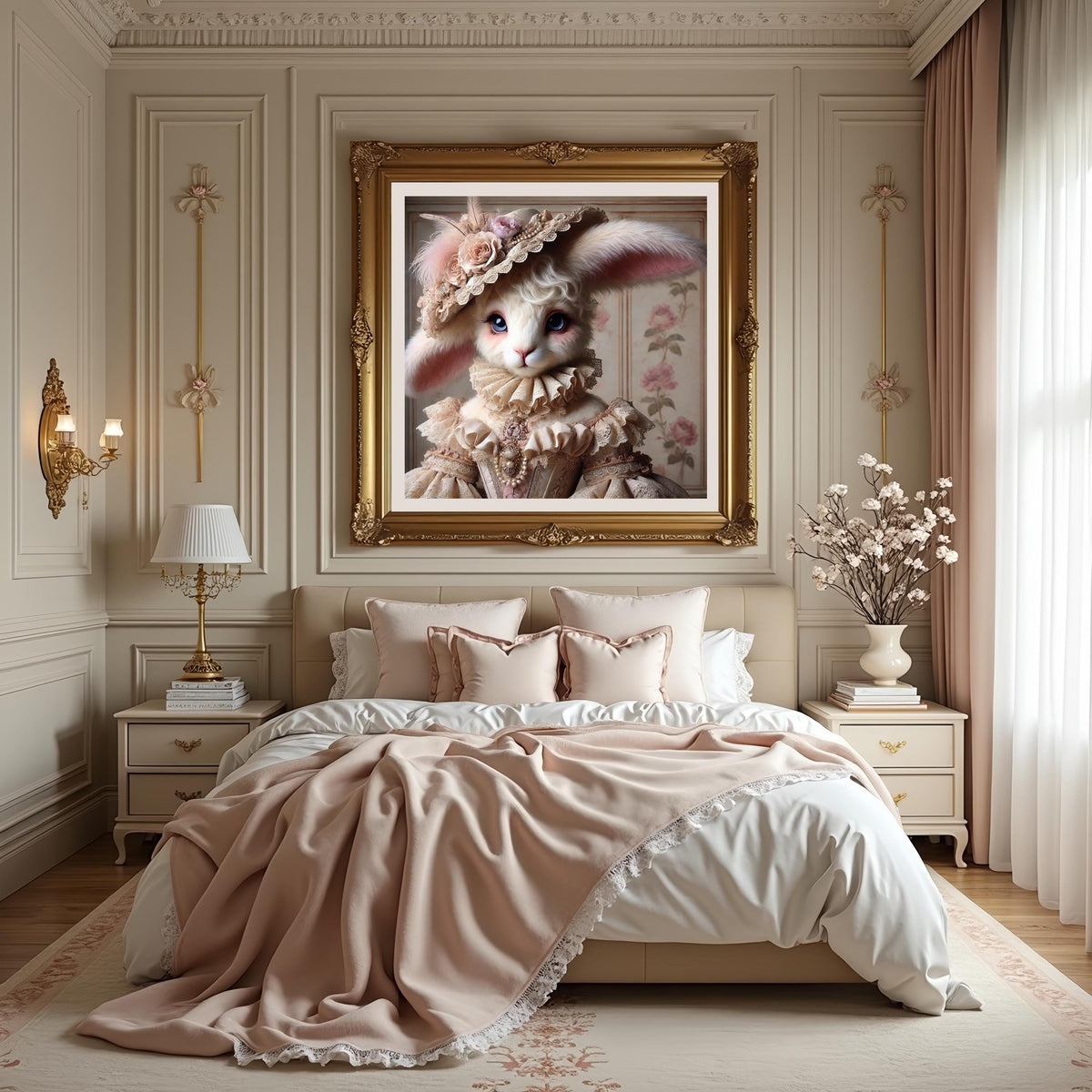 Victorian Rabbit Portrait: Whimsical Bunny in Lace Gown (Digital Download)