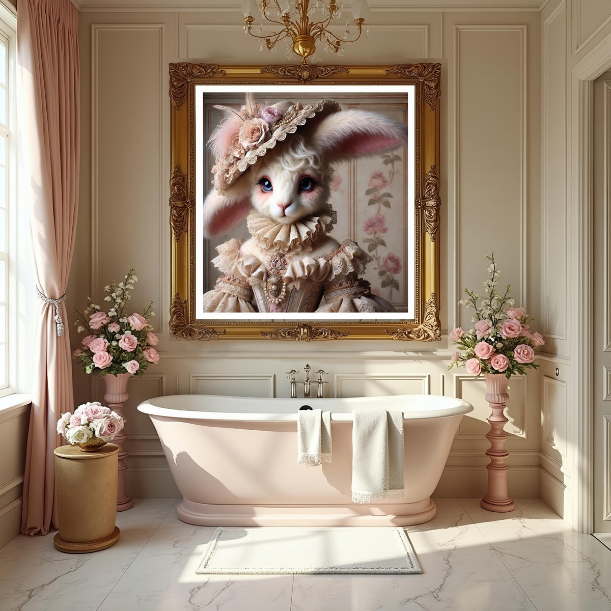 Victorian Rabbit Portrait: Whimsical Bunny in Lace Gown (Digital Download)
