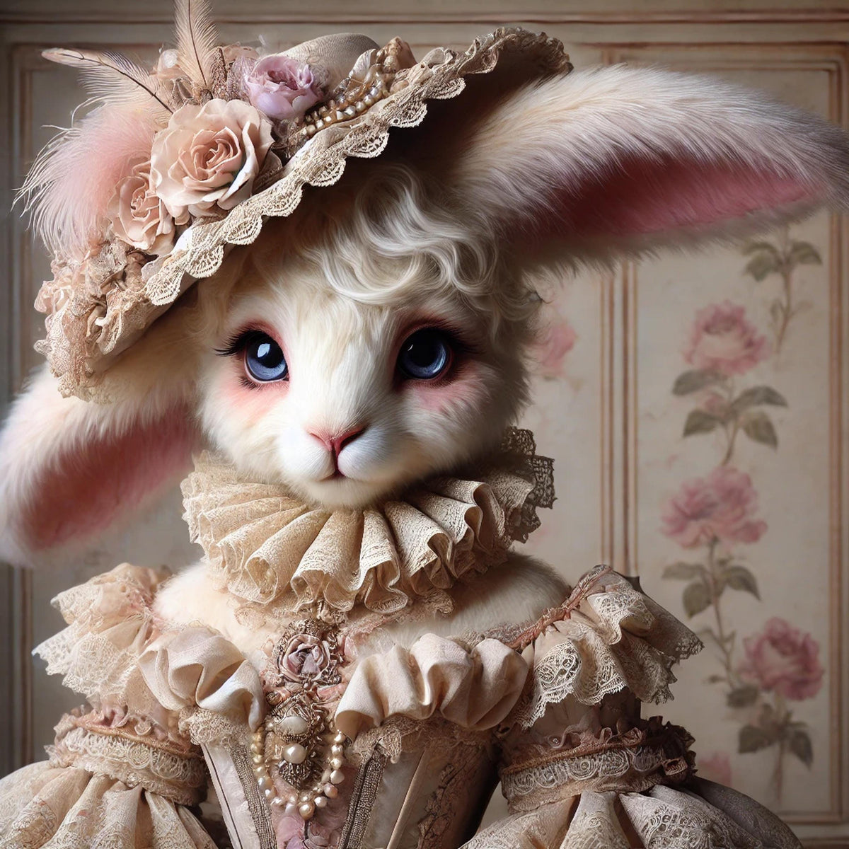 Victorian Rabbit Portrait: Whimsical Bunny in Lace Gown (Digital Download)