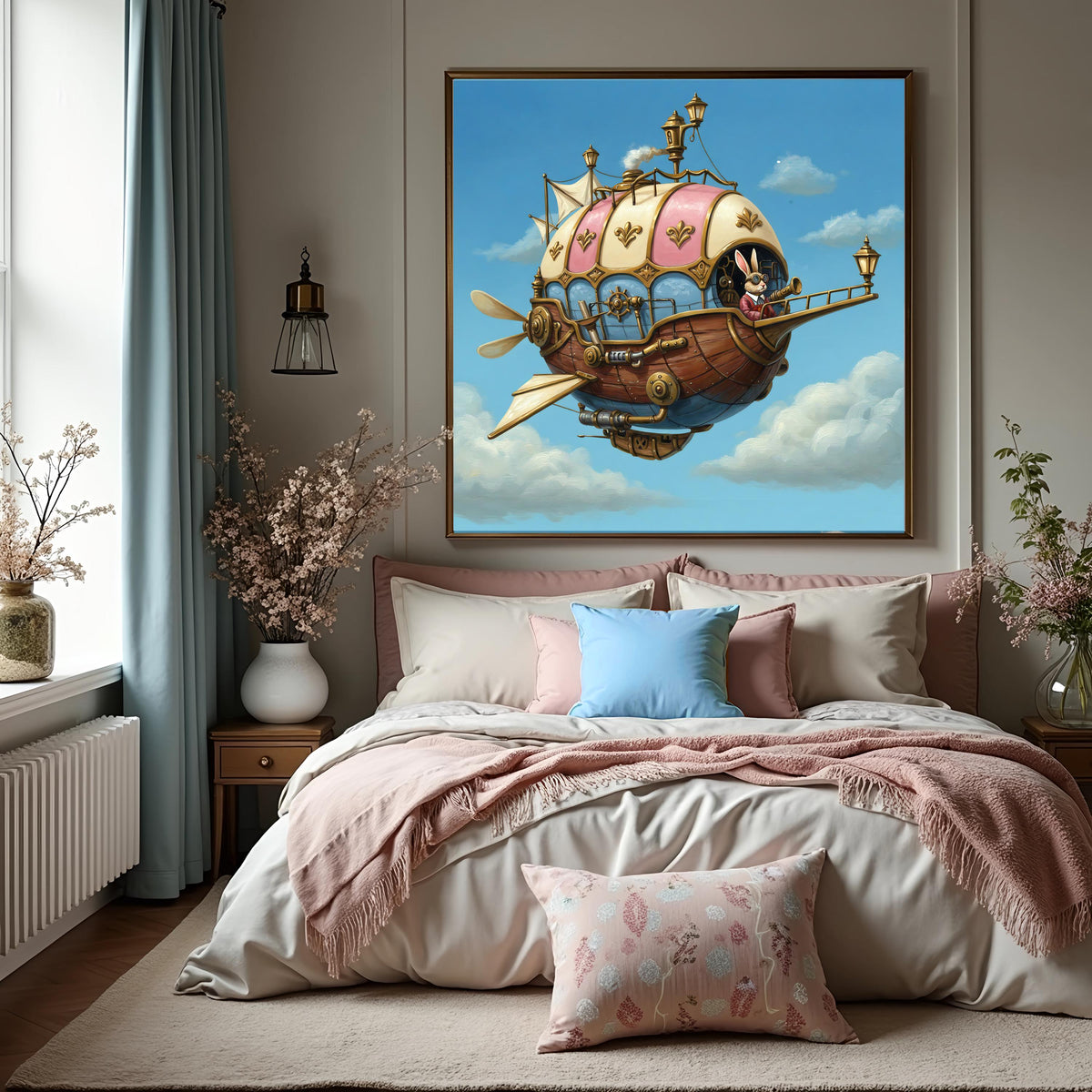 Steampunk Easter Bunny Airship Art: Whimsical Victorian Fantasy (Digital Download)