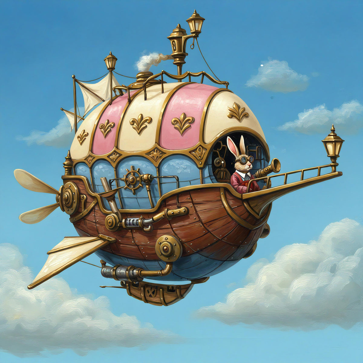 Steampunk Easter Bunny Airship Art: Whimsical Victorian Fantasy (Digital Download)