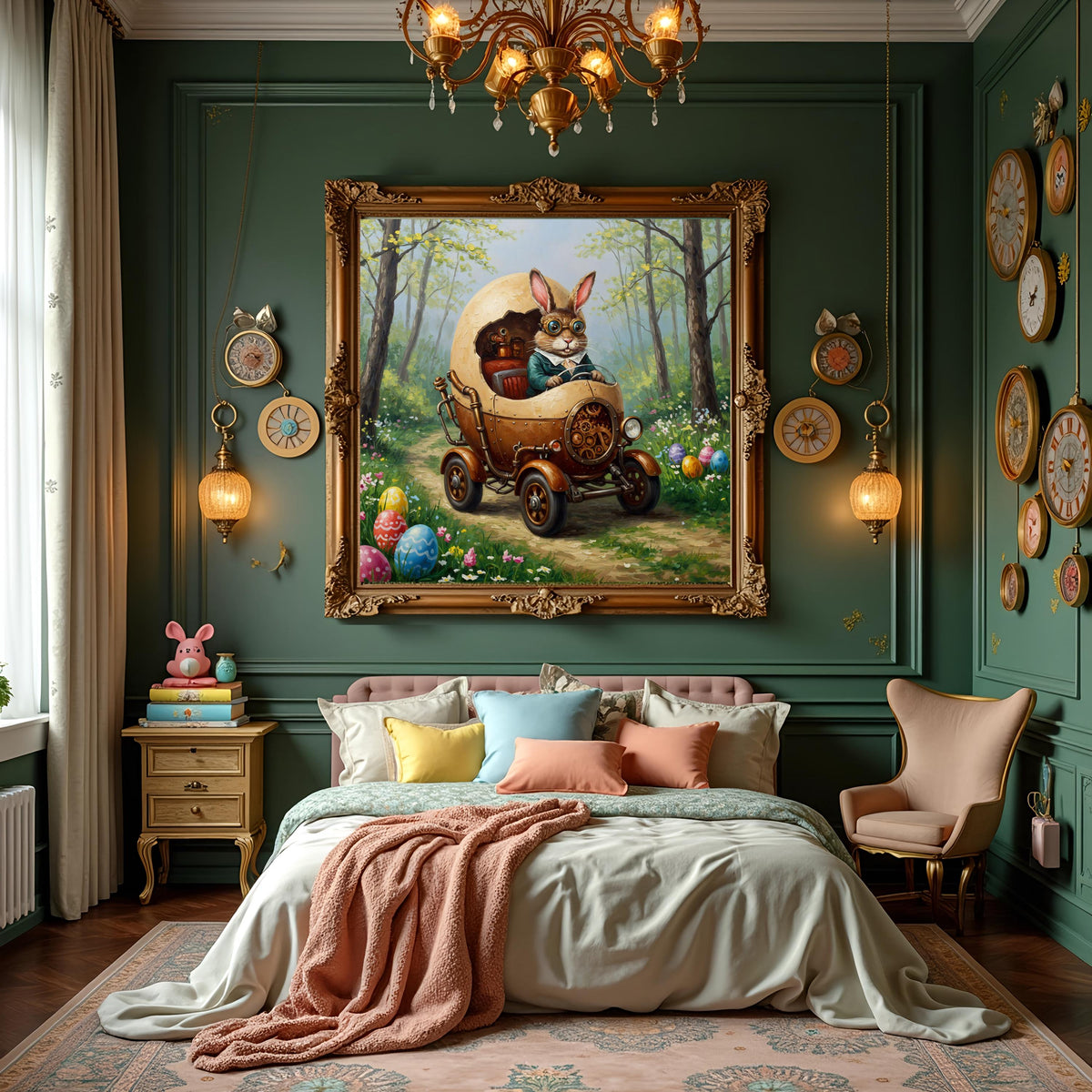 Steampunk Easter Bunny Egg Car Digital Art: Victorian Whimsy (Instant Download)