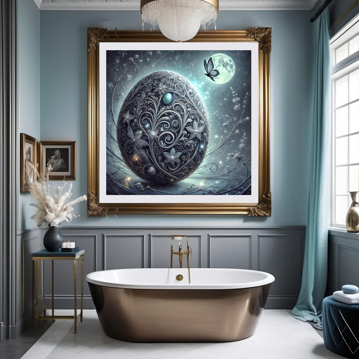 Moonlit Silver Easter Egg Art: Butterfly Fairy Fantasy (Digital Download)