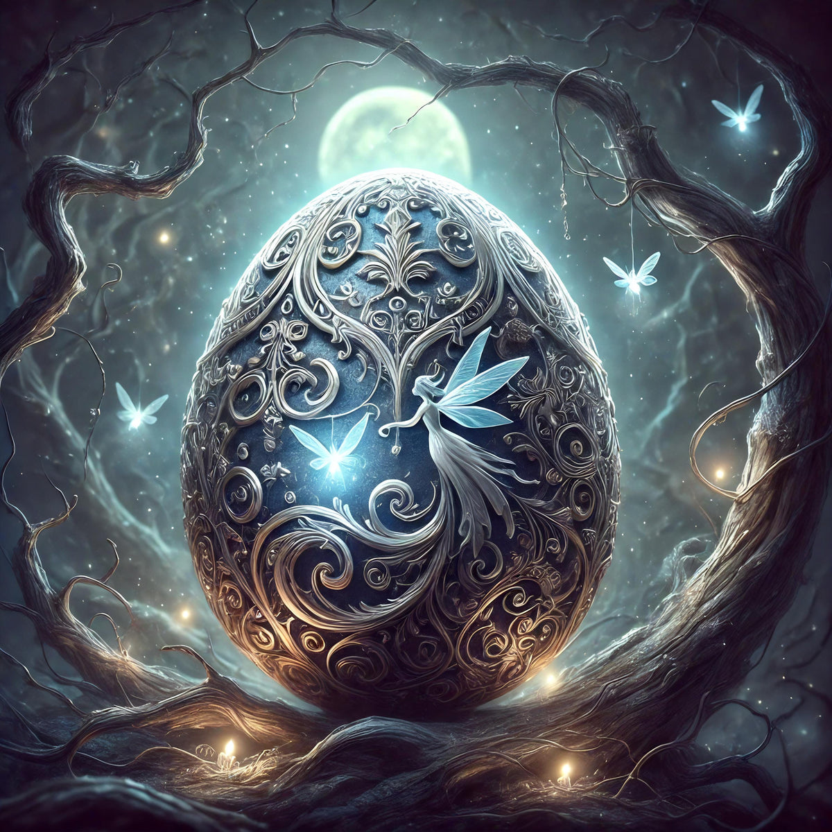 Fairy Moonlight Egg Digital Art: Mystical Easter Fantasy (Digital Download)