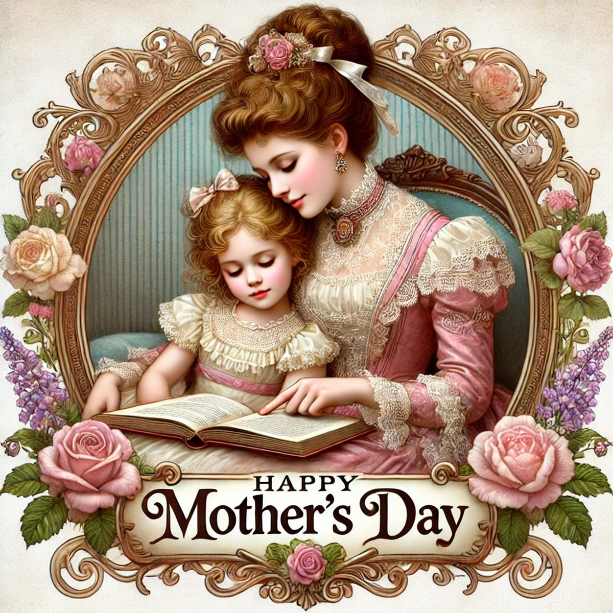 Victorian Mother's Day Print: Mother and Daughter Reading (Digital Download)