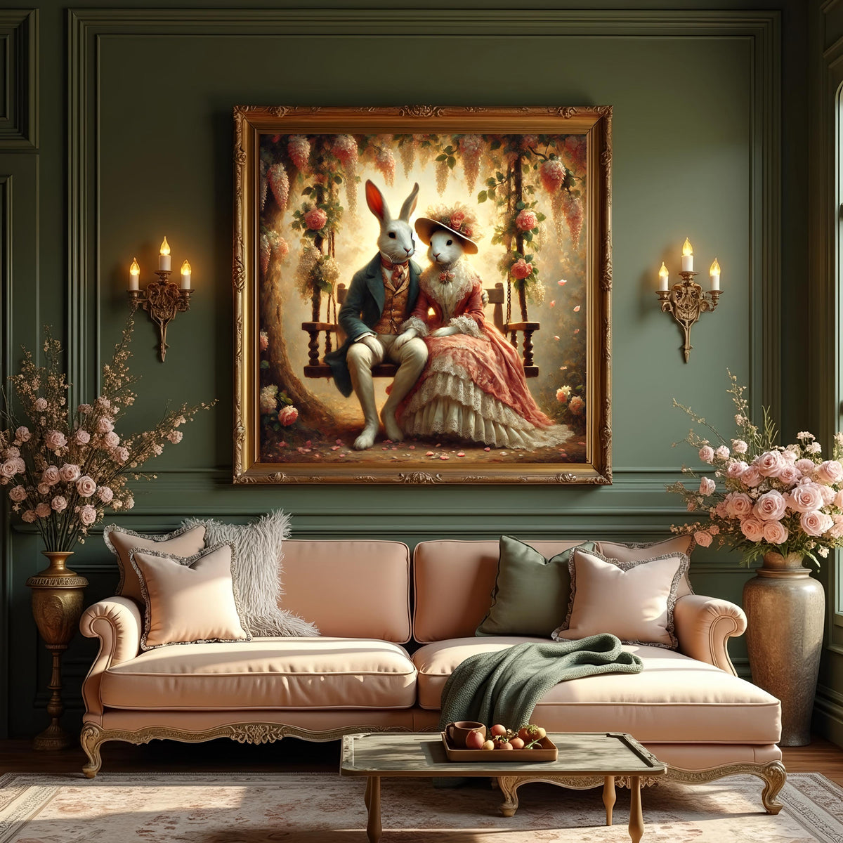 Victorian Bunny Couple Print: Romantic Easter Wall Art (Digital Download)