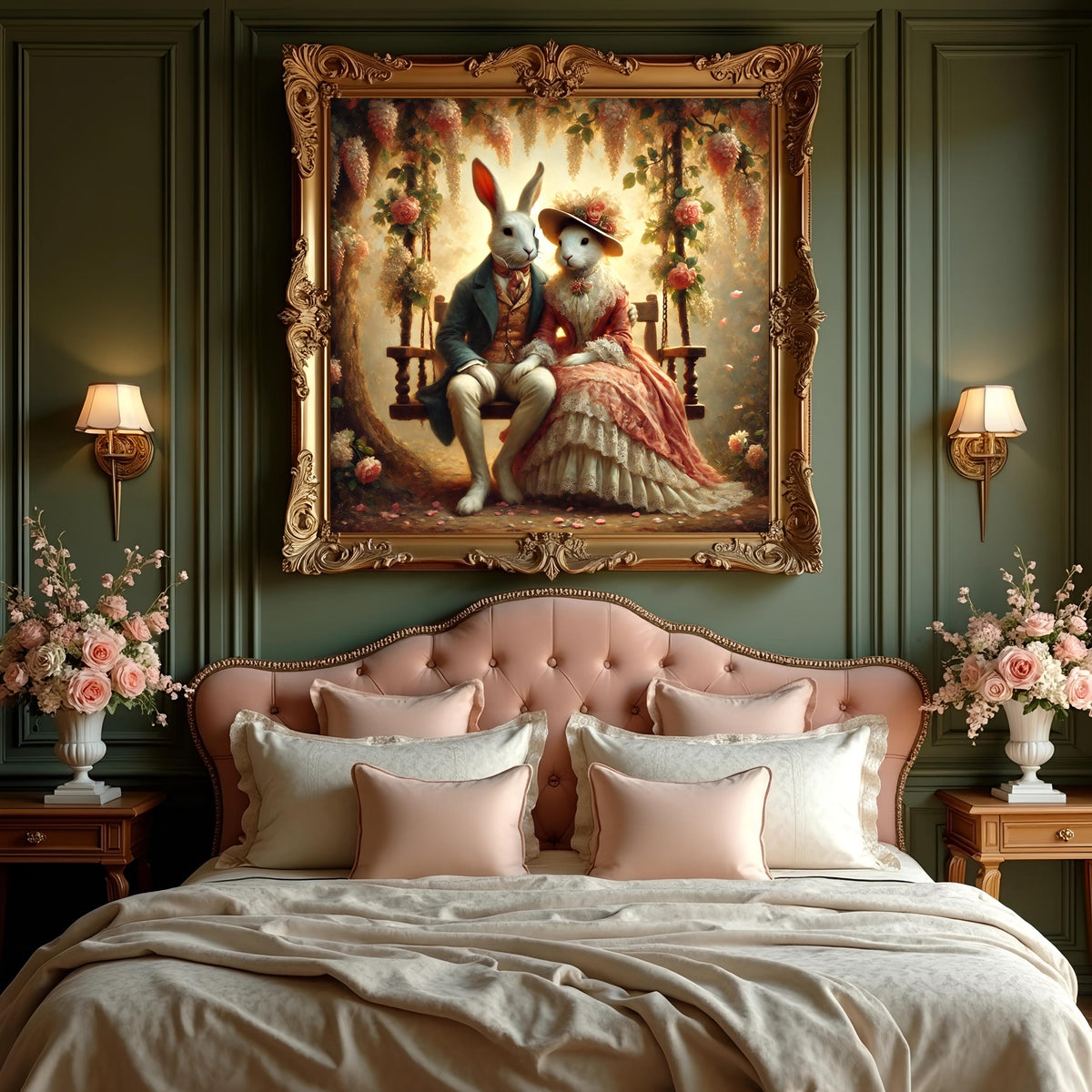 Victorian Bunny Couple Print: Romantic Easter Wall Art (Digital Download)