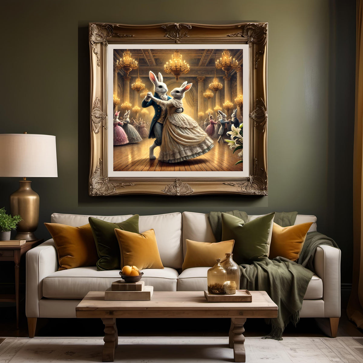 Victorian Bunny Ballroom Dance Art: Whimsical Easter Print (Digital Download)