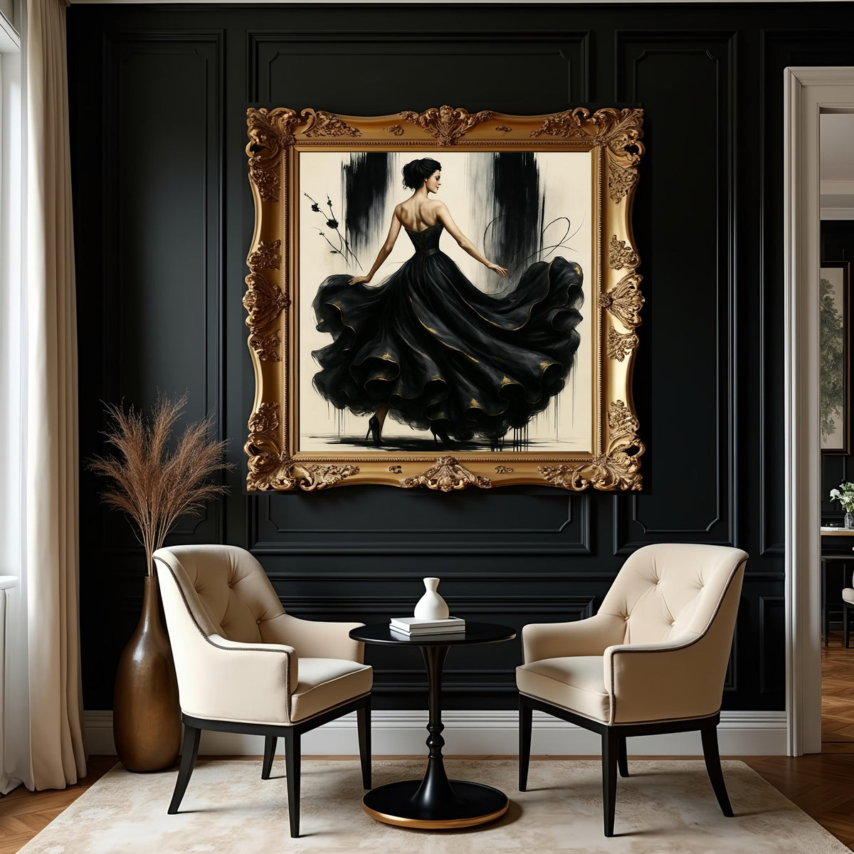 Haute Couture Black Gown Art: Elegant Fashion Illustration (Digital Download)